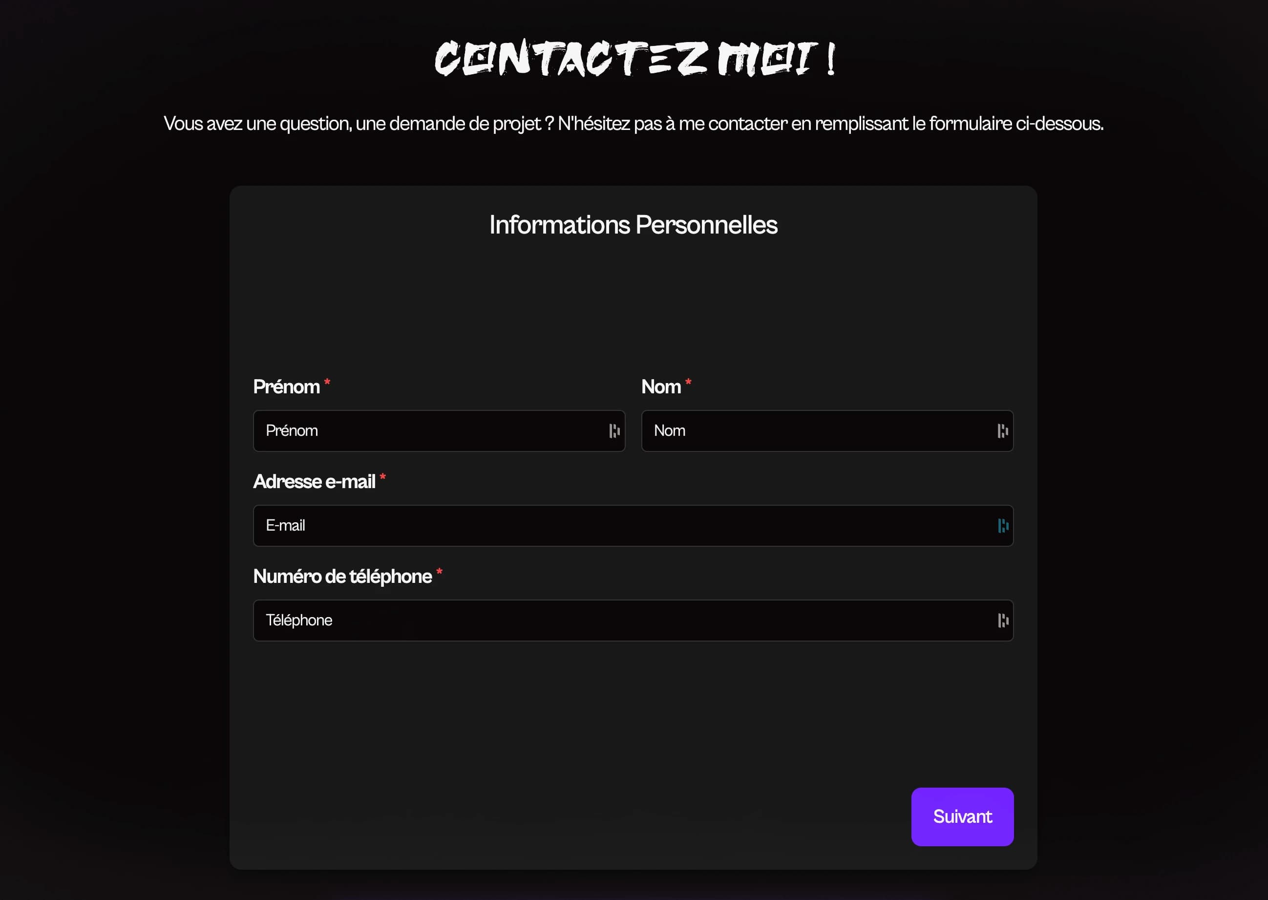 Première étape du formulaire de Spok Tattoo : prénom, nom, adresse e-mail et numéro de téléphone